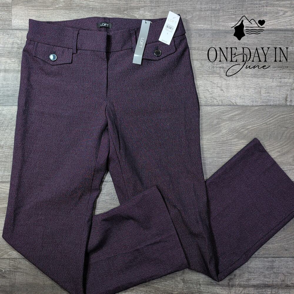 Loft Marisa Trouser Pants Burgundy Textured Straight Leg Career NWT Size 6